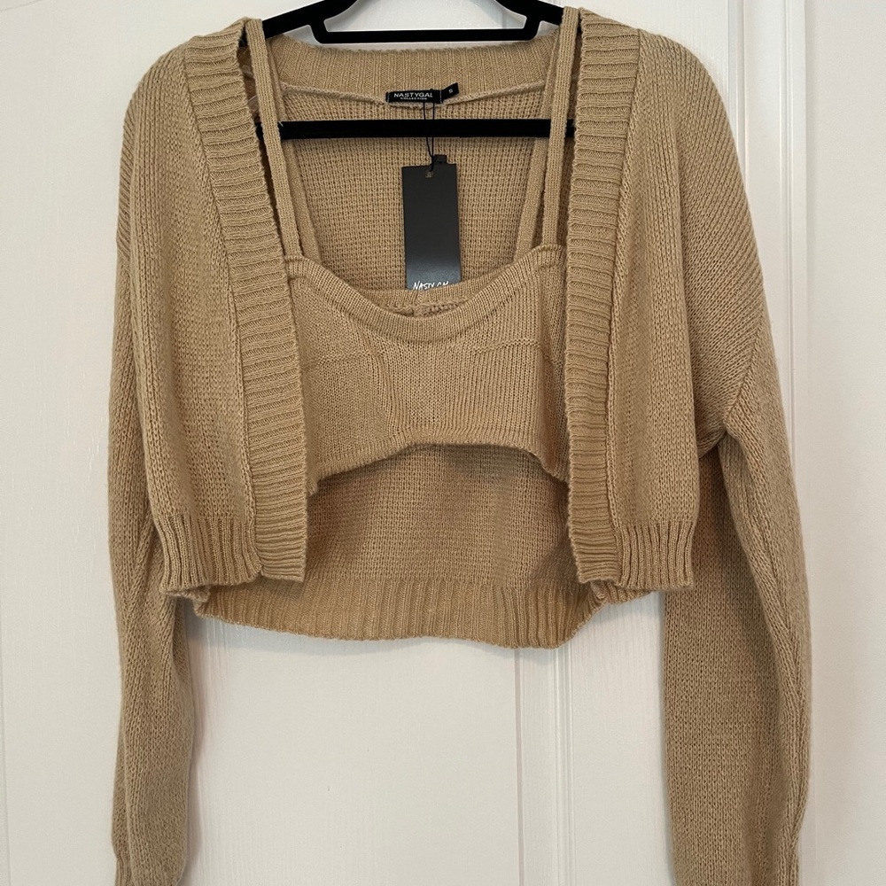 Nasty Gal BNWT Tan Knit Cropped Bralette & Sweater Set